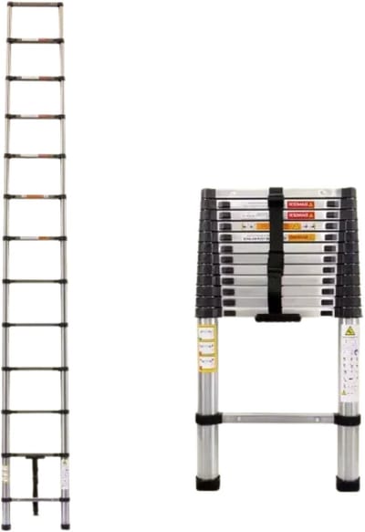 Telescopische Ladder Castellio - 380CM - Roestvrijstalen Vouwladder - Draagbare Uitschuifbare Loft Ladder - Max. Belasting 150kg/330lb - EN131