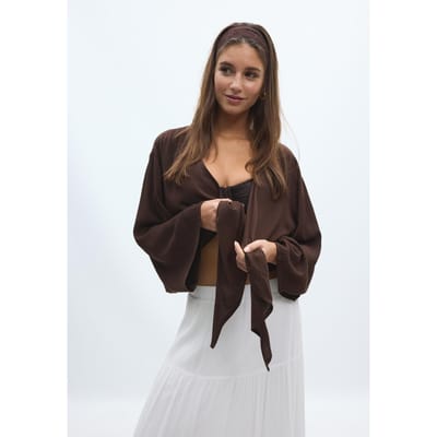 Stradivarius Soepelvallende open blouse  Bruin XS
