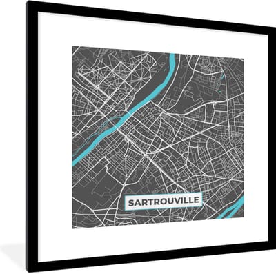 Fotolijst incl. Poster - Frankrijk - Sartrouville - Stadskaart - Kaart - Plattegrond - 40x40 cm - Posterlijst