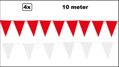 4x vlaggenlijn rood en wit 10 meter - Festival thema feest party verjaardag gala jubileum