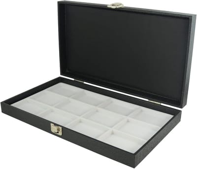 Houten Sieraden Vitrine - Display Koffer - Sieraden Presenteren - Zwarte Kunstleer Afwerking - 375mm x 211mm x 57mm - Zwart