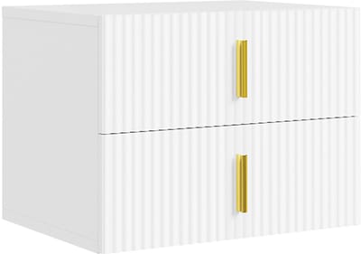 SoBuy - Nachtkastje met 2 Laden - Wit - Modern Design - Verticale Ribbelstructuur - Goudkleurige Handgrepen | FBT177-E-W