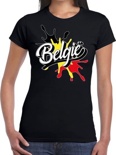 Bellatio Decorations landen t-shirt - Belgium - Belgie - spetter print - zwart - voor dames - supporters kleding XS