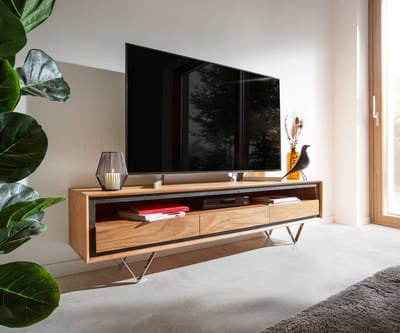 Lowboard Stonegrace 175 cm Acacia natuur 1 legplank 3 laden steenfineer V-voet