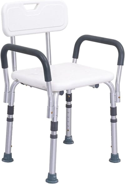 Verstelbare Douchestoel - Badkruk Antislip - Veilig Douchen - Met Rug en Armen - 5 Hoogtes - Wit