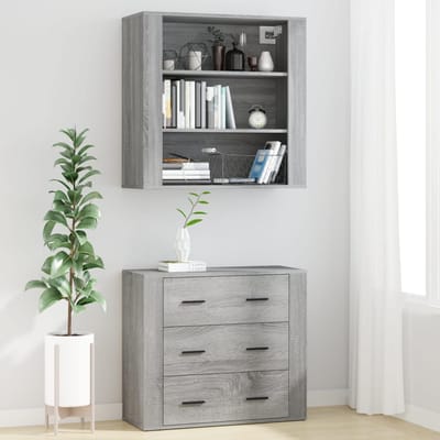 vidaXL - Hoge - kast - bewerkt - hout - grijs - sonoma - eikenkleurig