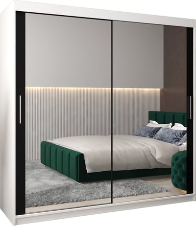 InspireMe - Kledingkast met 2 schuifdeuren, Modern-stijl, Kledingkast met planken (BxHxD): 200x200x62 - TORM III 200 Wit Mat + Zwart