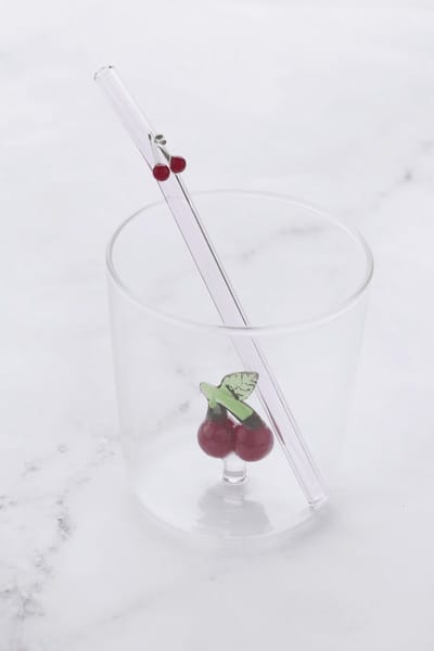 Point-Virgule- Set van glas en rietje met kers uit borosilicaatglas 300ml