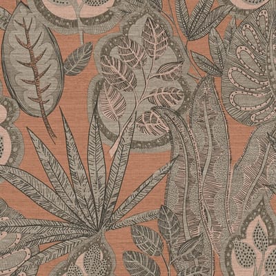 Natuur behang Profhome 393462-GU vliesbehang hardvinyl warmdruk in reliëf licht gestructureerd met palmen mat roze zalmrood grijs taupe 5,33 m2