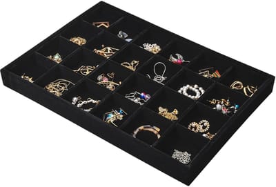 Dailygoods- Sieradentray Velvet - 24 Grids - Verstelbare Compartimenten - Opbergdoos - Stapelbaar - Elegant Design - Bescherming tegen Krassen - Sieradenopberger