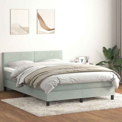 vidaXL - Boxspring - met - matras - en - LED - fluweel - lichtgrijs - 160x220 - cm