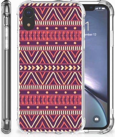 TPU Case Anti-Shock voor Apple iPhone Xr Doorzichtige Silicone Hoesje Aztec Paars
