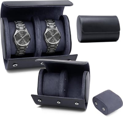 Elegante Horloge Doos voor 2 Horloges en Sieraden, Ideaal als Cadeau en Voor Reizen, Blauw