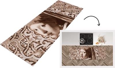 Keukenloper - Loper keuken - Meisje met de parel - Bruin - Vermeer - 150x50 cm - Keukenloper vinyl
