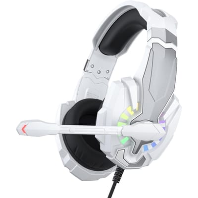 3,5 mm gamingheadset met geluidsisolerende microfoon, over-ear gameheadset, LED-licht, volume wit