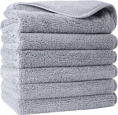 Famanu - Premium microvezel washanddoek – niet-pluizend – 6 stuks – grijs – 33 x 33 cm