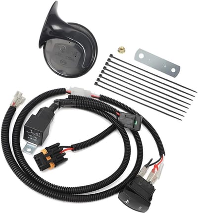 UTV Hoorn Kit - Voertuig Toeter - Veiligheid Verkeer - Blauw LED Schakelaar - 12 Volt - Zwart