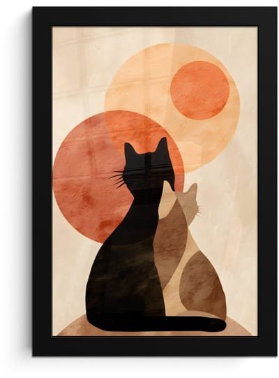 Poster in lijst - Fotolijst 20x30 cm - Posters - Katten - Zwart - Abstract - Cirkels - Posterlijst zwart - Decoratie - Wanddecoratie woonkamer - Muurdecoratie slaapkamer