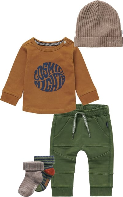Noppies - Kledingset - Jongens - 5delig - Broek Jeslo Thyme - Shirt Jaroslavi Rubber - Muts Beanie Joliet Roebuck - 2 paar sokjes Jerzu Burly Wood - Maat 56