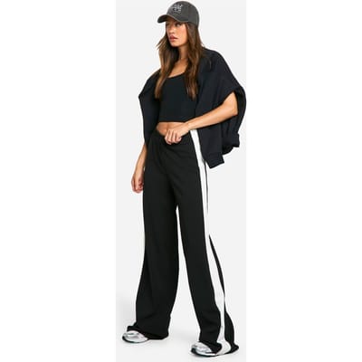 boohoo Dames Hoge Contrasterende Strepen Wijde Pijp Broek | Zwart | Maat: 36