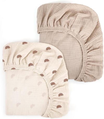 Famanu – Mousseline katoenen hoeslaken voor wieg en Mosesmand 80x40 cm, set van 2