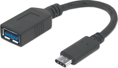 Manhattan 355285 USB-kabel USB 3.2 Gen1 USB-C stekker, USB-A bus 0.15 m Zwart Stekker past op beide manieren