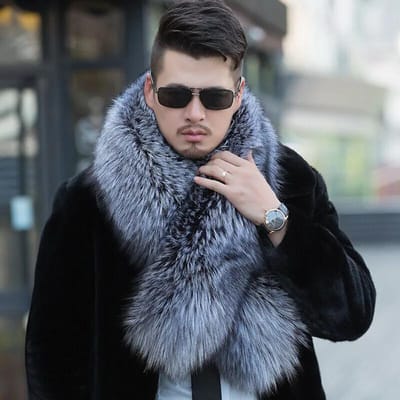 Heren Bont Sjaal Warm In De Winter Verdikte Imitatie Bont Kraag Oversized Vossenbont Sjaal Geheel Leer Zilvervos gray