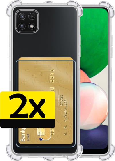 Hoesje - 2 Stuks - Geschikt voor Samsung Galaxy A22 5G - Met Pashouder en Kaarthouder - Telefoon Hoes Shockproof - Siliconen Case - Back Cover - Shock Proof - Pasjes Houder - Telefoonhoesjes - Transparant
