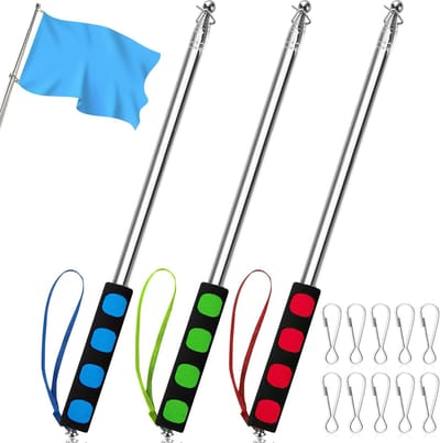 Telescopische vlaggenstang - Uitschuifbare mast - Vlaggen hijsen - Roestvrij staal - 3 meter - Blauw groen rood