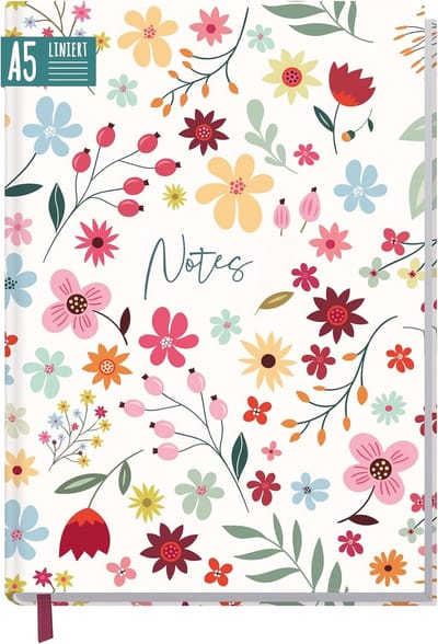 SnelShoppen - Notitieboek A5 Gelinieerd 'Wild Flower' - 124 Pagina's, Duurzaam & Klimaatvriendelijk, Ideaal als Dagboek, Journal, Ideeënboek voor Scho