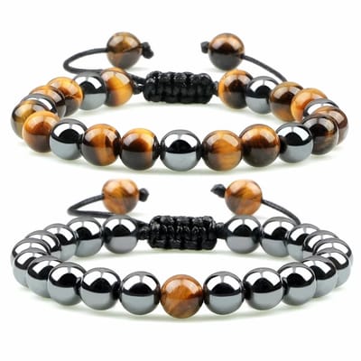 Fako Bijoux® - Dubbele Kralen Armband Suprême - 8mm - Natuursteen Armband Koord - Tijgeroog & Zilver