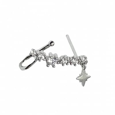 Zilveren oorbel- steker -klem- ster-rechter- strass-Charme Bijoux