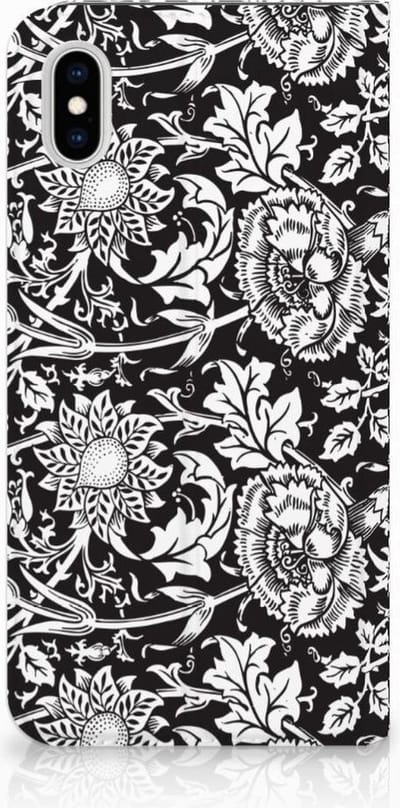 Book Case voor Apple iPhone Xs Max Smart Cover Black Flowers