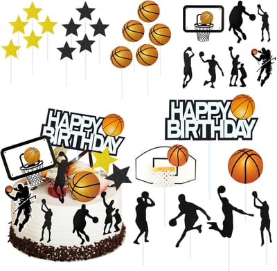 Basketbal Taart Decoratie - Verjaardag Cupcake Versiering - Feestelijke Gebakjes - Papieren Materiaal - 8-10 cm - Zwart Goud