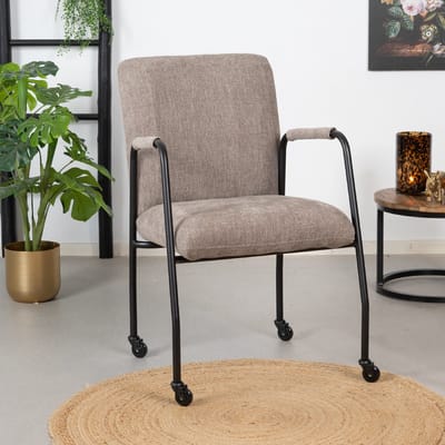 Bronx71® Eetkamerstoel met wieltjes Mila taupe stof gemêleerd - stoel