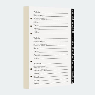 Navulpapier voor Wachtwoordboek A6 met Alfabetische Tabbladen
