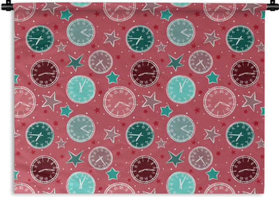 Wandkleed - Wanddoek - Klok - Roze - Patronen - Sterren - 120x90 cm - Wandtapijt