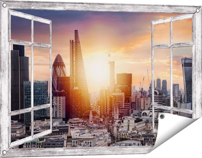 Gards Tuinposter Doorkijk Londen Stad bij Zonsopgang - 90x60 cm - Tuindoek - Tuindecoratie - Wanddecoratie buiten - Tuinschilderij