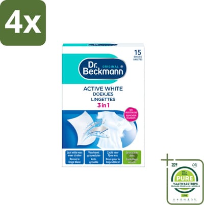 Dr. Beckmann - Kleurverzorging - Active White - Witte Was - 15 Doekjes - Voordeelverpakking - 4 stuks - Witte was - Wasverzorging