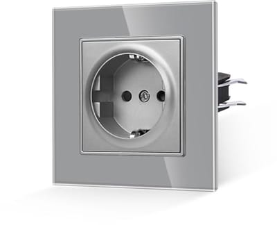 Enkelvoudig Stopcontact - Grijs Geaard 16 Amp Geharde Glasplaat 86 mm 250 V