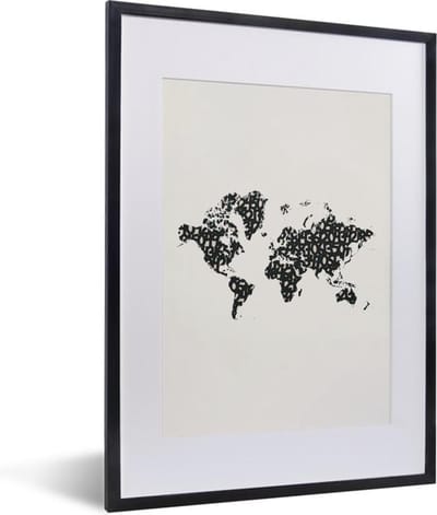 Poster in lijst - Fotolijst 30x40 cm - Posters - Wereldkaart - Cijfers - Zwart - Posterlijst zwart - Decoratie - Wanddecoratie woonkamer - Muurdecoratie slaapkamer