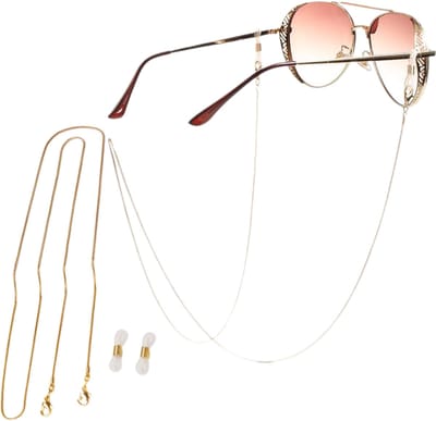 Brillenkoord - brillenkoorden - 2 stuks Brillenketting - brillenkoord kraaltjes - Brillenketting voor dames - riemhouder om de nek - zonnebrilhanger voor dames - gezichtsmaskerketting(goud)