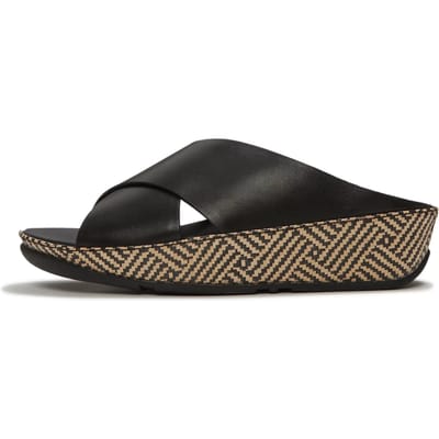 FitFlop FitFlop Lulu Lux Graphic-Weave Leather Cross Slides ZWART - Maat 36