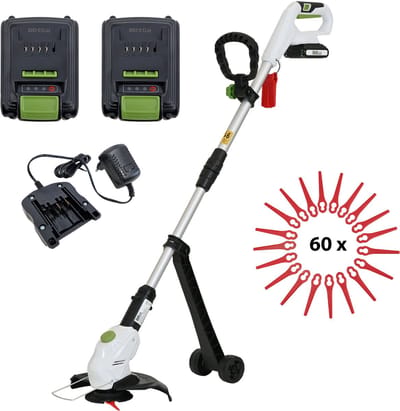 TRUTZHOLM Accu Grastrimmer 20V met 2x 2Ah Batterij & Lader - 26cm Snoerloze Kantensnijder Set - Ultra-Licht Incl 60x Messen