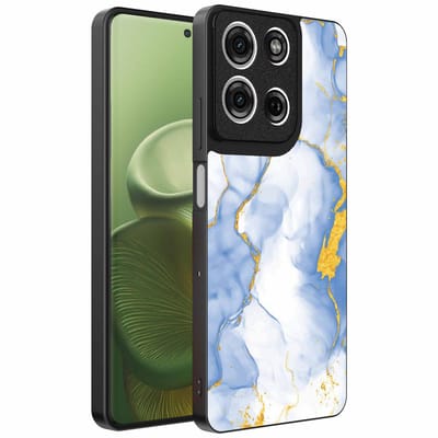 Geschikt voor Motorola Edge 60 Telefoonhoesje met Lichtblauw Goud Marmer Opdruk - TPU Backcover Case Lightblue Gold Marble Design - Smartphonica geschikt voor Motorola Edge 60