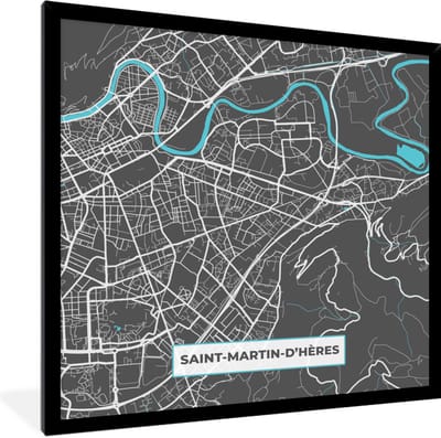 Fotolijst incl. Poster - Saint-Martin-D'Hères - Frankrijk - Plattegrond - Kaart - Stadskaart - 40x40 cm - Posterlijst