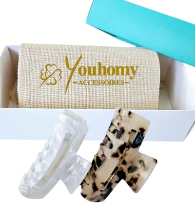 Haarklem wit voor dik, dunne haar 2 stuks| Youhomy accessoires Haarklemmen- Haarspeld Haar accessoire | Haarclip M |Claw Haar Clip Kleur: Wit, Leopard| Moederdag cadeau| Valentijnsdag cadeau| Haarklauw voor vrouwen, Dames | Cadeau set haarklemmen