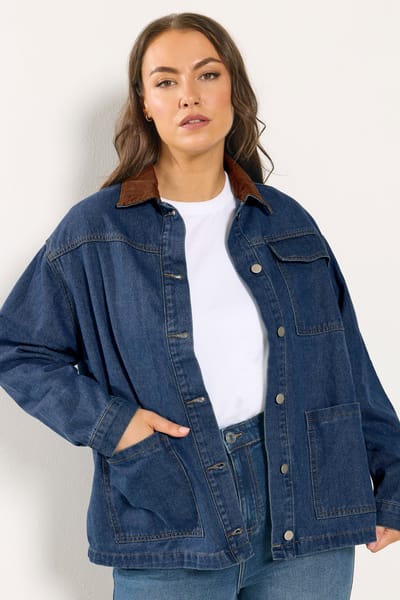 Yours Blauwe Corduroy Denim Jacket Size 42