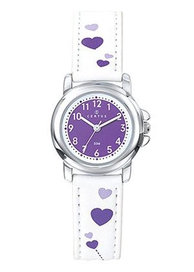 Certus-Kinderhorloge-Wit lederen band-Hartjes.
