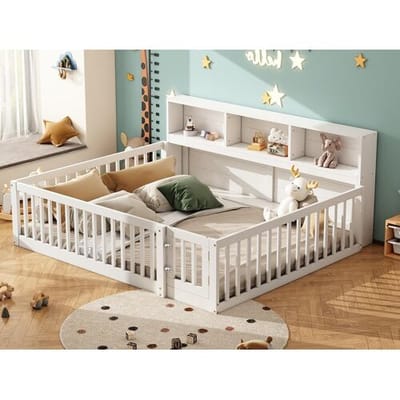 ModernLuxe Houten bed 140x200cm - met opbergruimte hoofdbord en lattenbodem - Wit